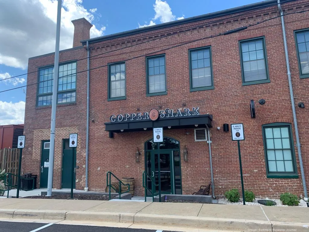 Brick exterior and front entrance of Copper Shark on Fort Avenue in Locust Point